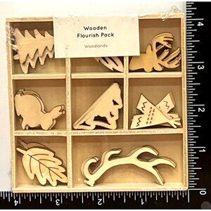 FL628 Kaisercraft Wooden Flourish Pack Woodlands 40 Pieces Craft Embellishments